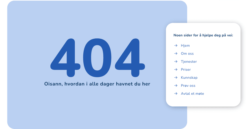 Eksempel på en side med 404-kode - Viktig å jobbe med SEO