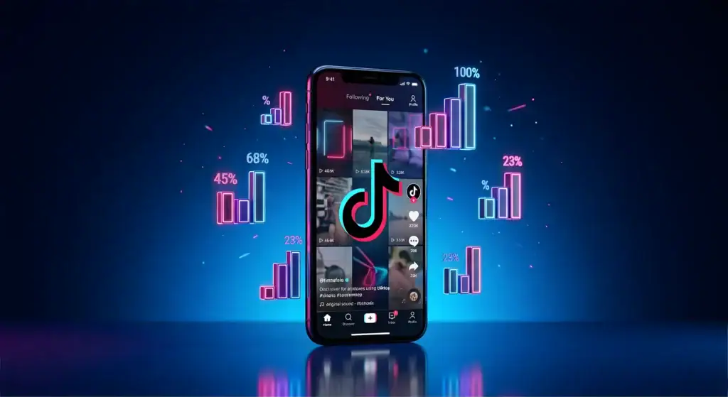 Mobil med TikTok-appen og vekstdiagrammer for 2022 i Norge.